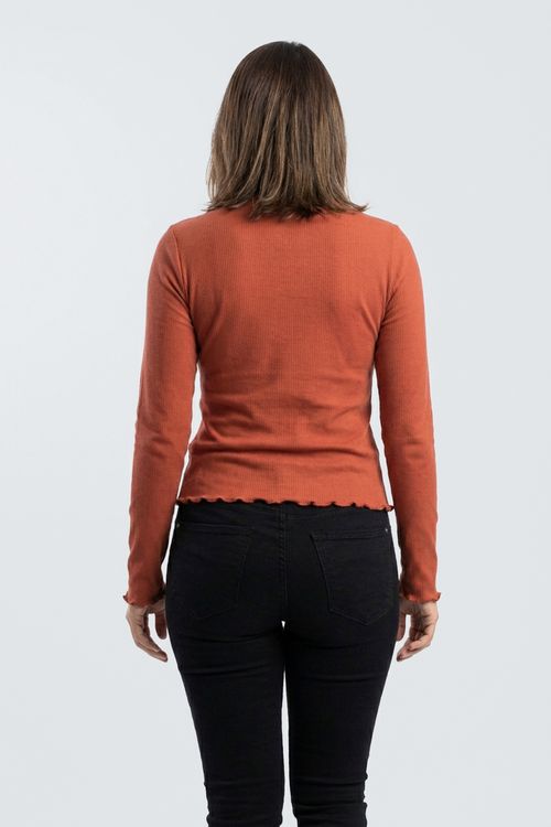 Blusa fem cas m/l ribana gola alta terra laranja escuro