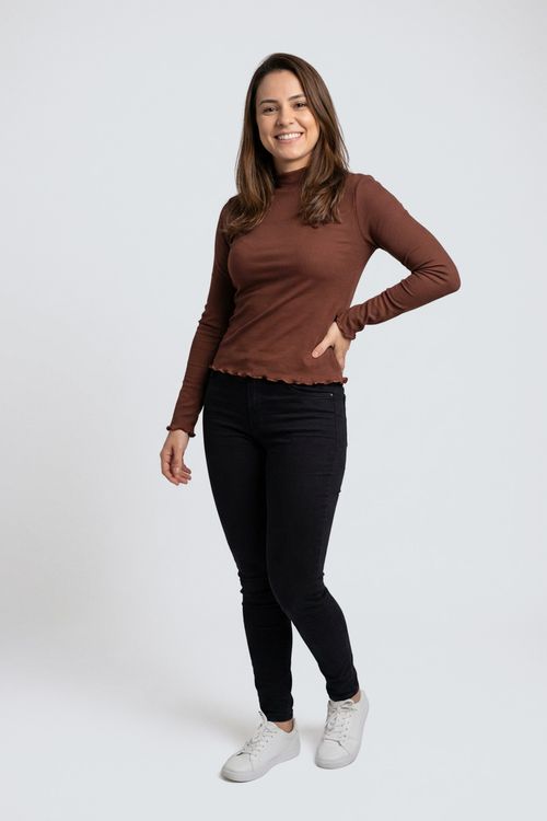 Blusa fem casual m/l ribana g/a marrom marrom escuro