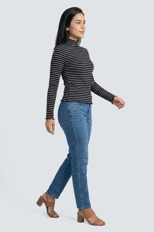 Blusa fem cas m/l ribana g/a list pto/of estampado