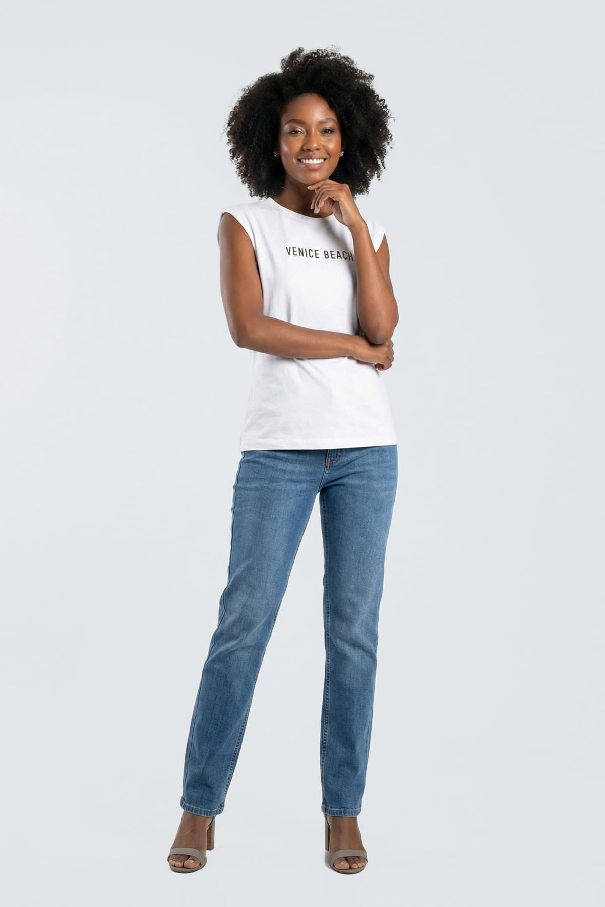 Blusa Muscle Tee Feminina Branca Estampa Venice Beach - imagem 1