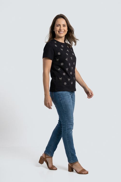 Blusa fem promo m/c m/m puff frontal pto preto