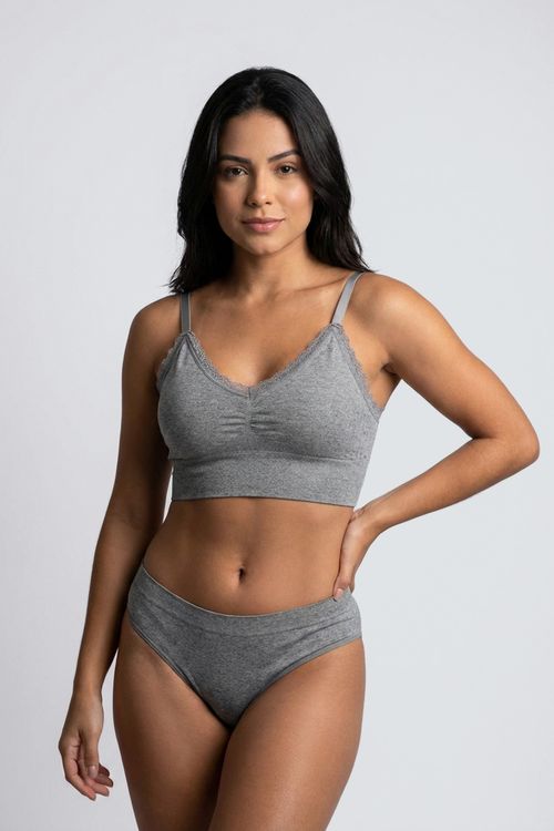 Sutiã Bralette Feminino Seamless Renda Mescla Cinza Escuro