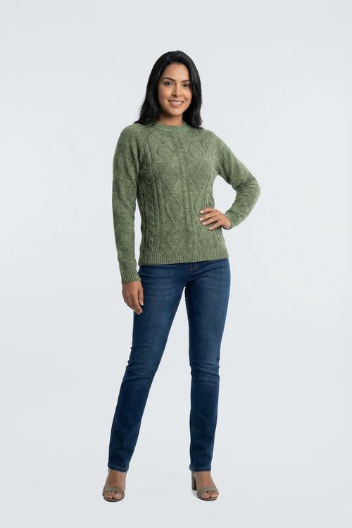 Trico city fem fcis010b sueter chenille verde escuro