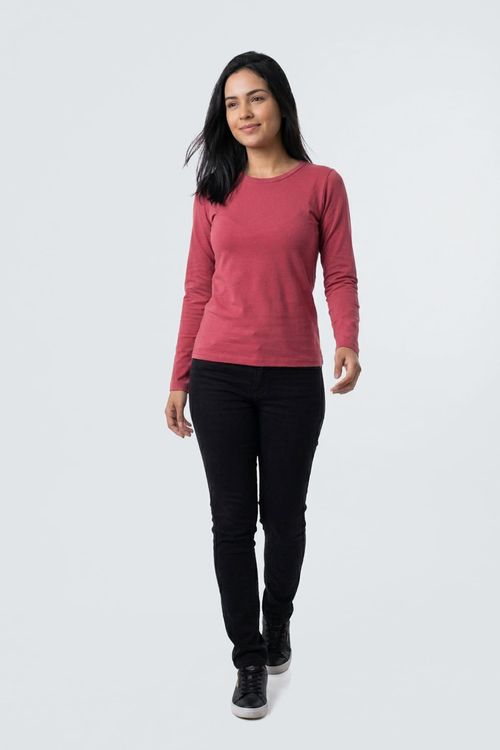 Blusa fem promo manga longa cotton rosa rosa escuro