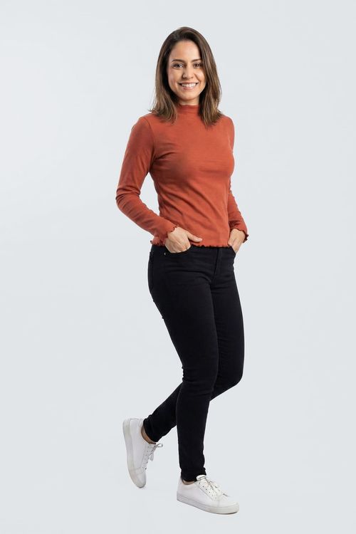 Blusa fem cas m/l ribana gola alta terra laranja escuro