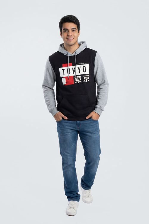 Moletom Masculino Preto e Cinza Estampa Tokyo