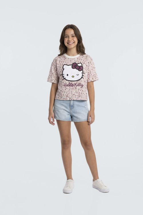 Blusa Infantil Menina Rosa Off White Juvenil Floral Delicada