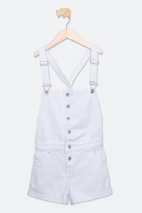 Jardineira Juvenil Caedu Branca Sarja Algodão