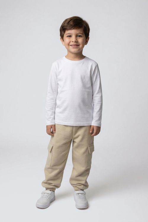 Calça Cargo Infantil Menino Bege Claro Liso