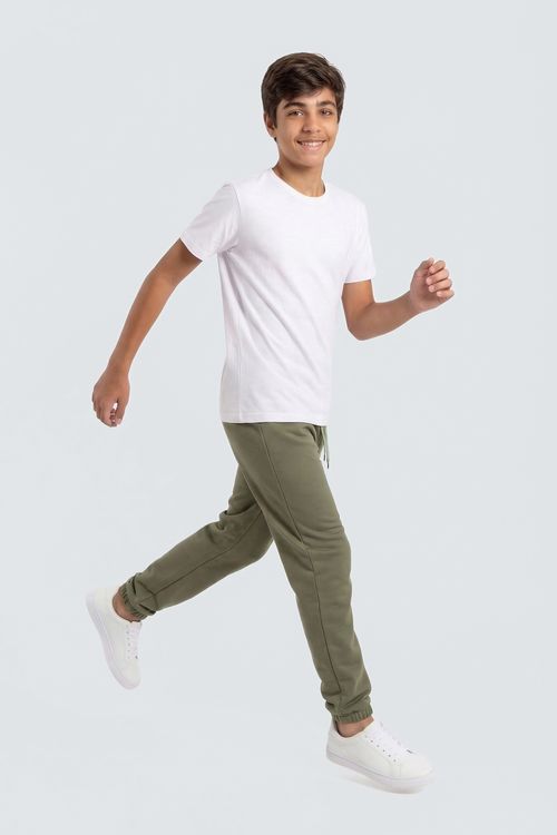 Calça Jogger Juvenil Verde Militar Liso