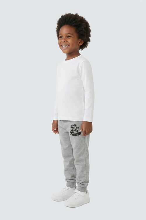 Calça Moletom Jogger Infantil Menino Cinza Claro Mescla Skate