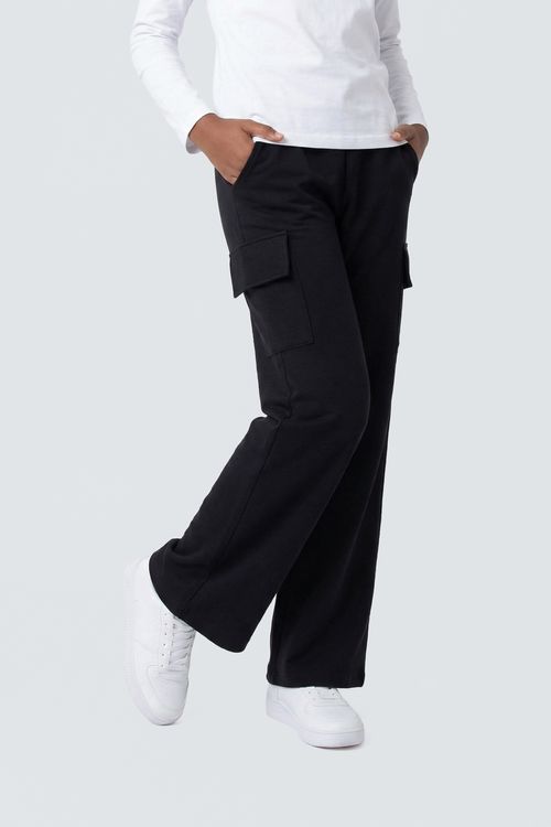 Calça Cargo Juvenil Preta Perna Larga