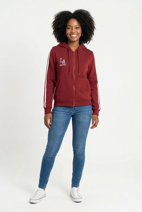 Moletom Zip-up com Capuz Feminino Vermelho Bordô LA Girls Team