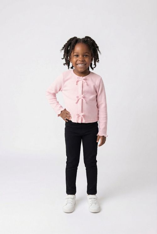Jaqueta Cardigan Infantil Menina Rosa Claro Laços