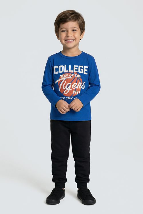 Camiseta Manga Longa Infantil Menino Azul College Tigers