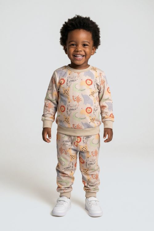 Conjunto Infantil Bege Claro Bichinhos Safari