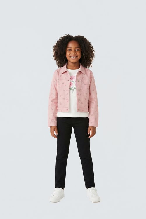 Jaqueta Infantil Menina Rosa Flores Delicadas