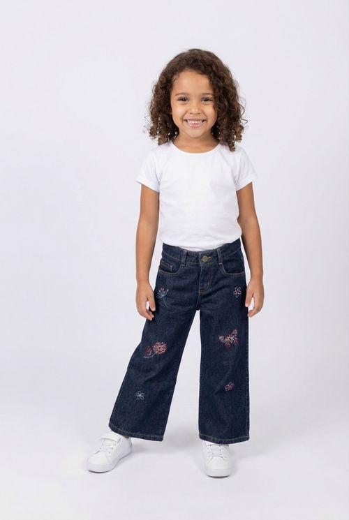 Calca inf4/8nas jeans bordado jeans azul medio