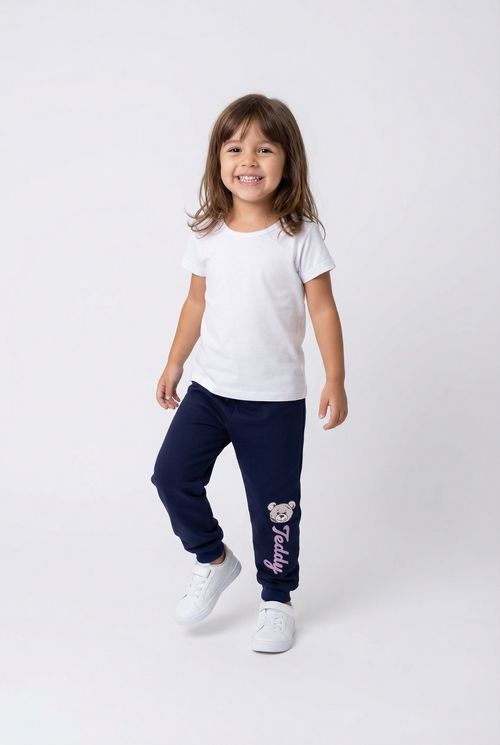 Calça Jogger Infantil Azul Marinho Ursinho Teddy
