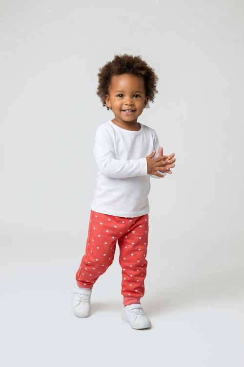Calça Moletom Infantil Menina Coral Radiante Corações