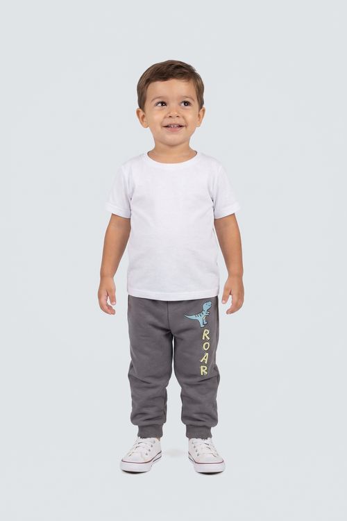 Calça Jogger Infantil Menino Chumbo Estampa Dinossauro ROAR
