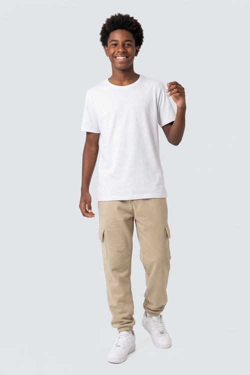 Calça Cargo Jogger Infantil Menino Bege Juvenil Liso