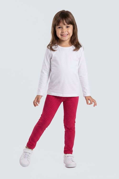 Legging Infantil Menina Vermelha Poás Brancos