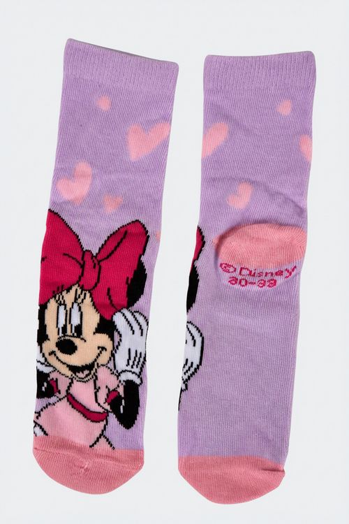 Meia Infantil Menina Lilás Minnie Mouse Corações Disney