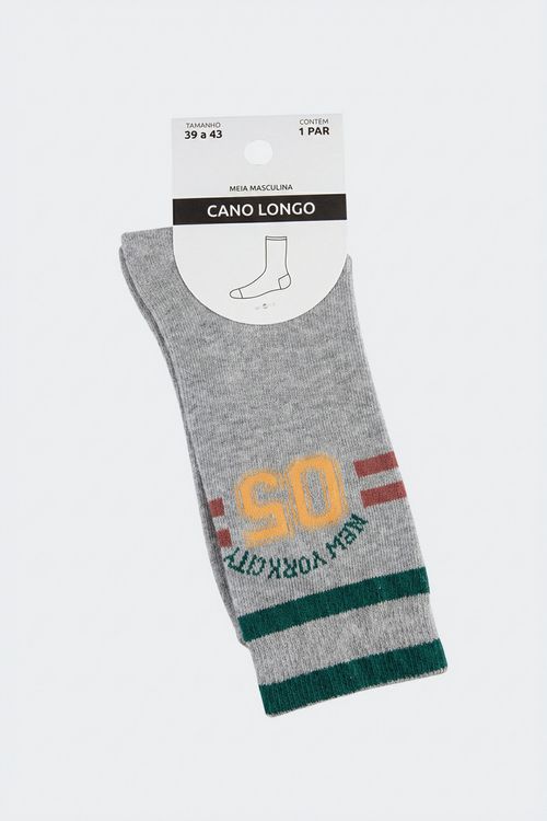 Meia Cano Longo Masculina Cinza Mescla Estampa New York City 05