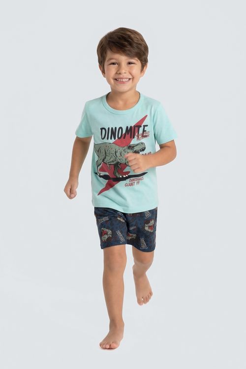 Conjunto Infantil Menino Verde Água/Azul Marinho T-Rex Jurassic