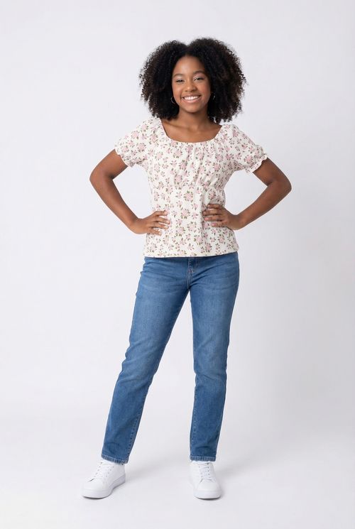 Blusa Infantil Menina Off White Floral
