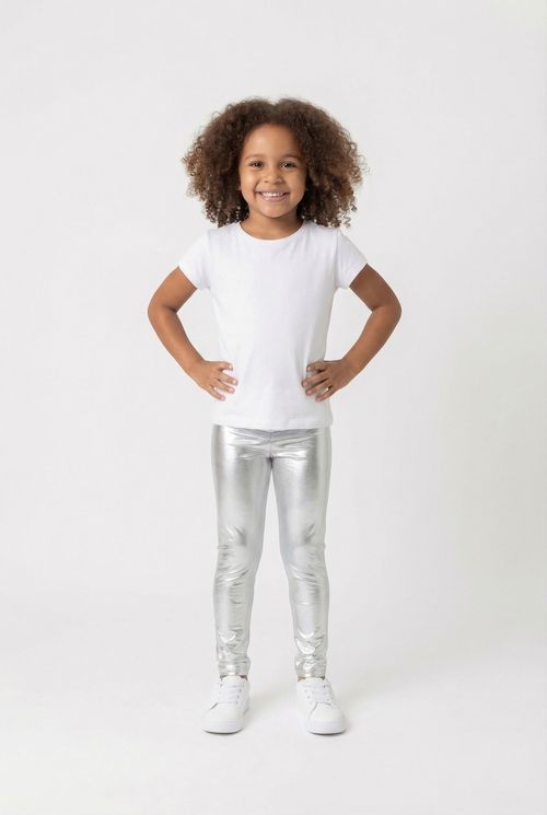 Legging Infantil Menina Prata Metalizada Cirrê