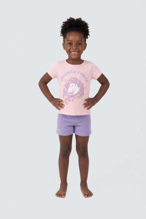 Conjunto Infantil Menina Rosa e Lilás Unicórnio Power