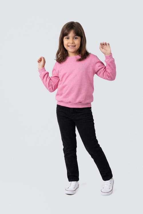 Blusão Infantil Menina Rosa Médio com Aplique Floral Brilho