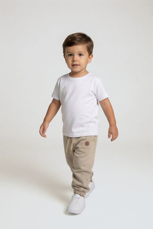 Calça Moletom Jogger Infantil Bege Claro com Aplique