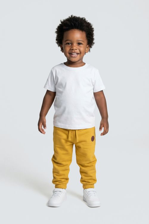 Calça de Moletom Infantil Amarelo Mostarda com Aplique