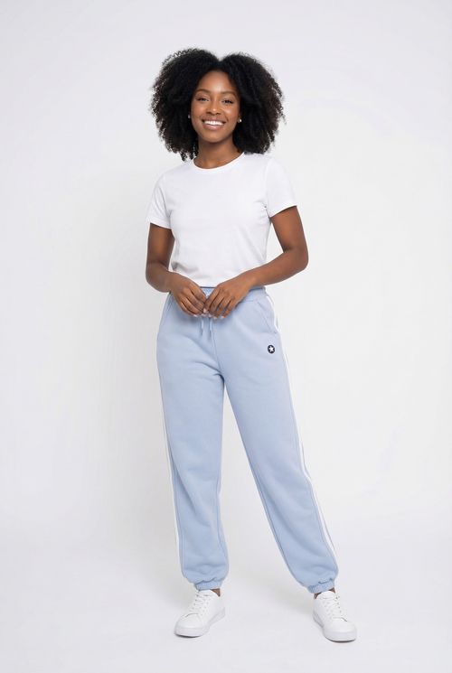 Calça Jogger Feminina Azul Claro Listras Laterais