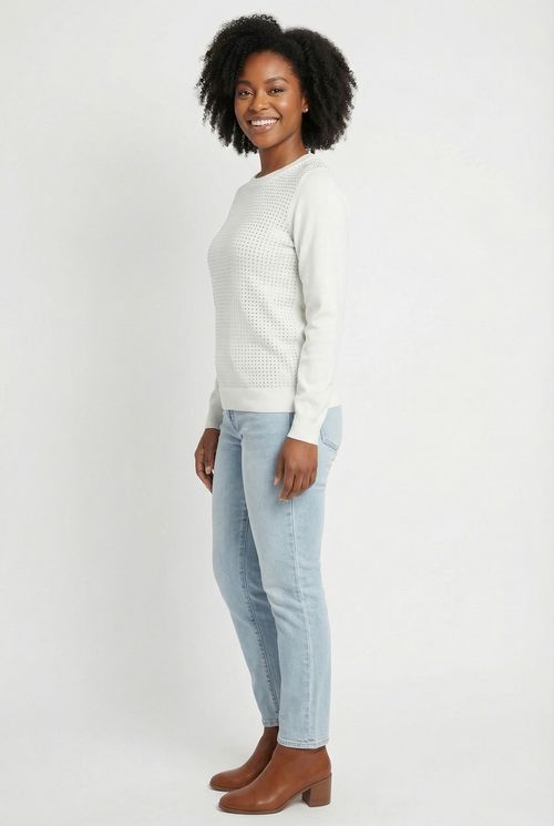 Suéter Feminino Off White com Pontos Hotfix