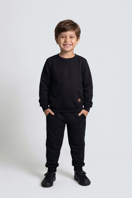 Blusão de Moletom Infantil Preto Liso