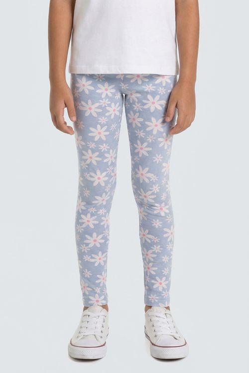 Legging Infantil Menina Azul Claro Floral Margaridas Delicadas