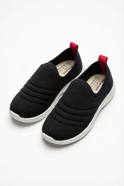 Tênis Slip-On Infantil Menino Preto Vermelho Branco Linhas