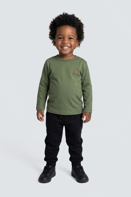 Blusa Infantil Menina Verde Oliva Aplique de Bichinho