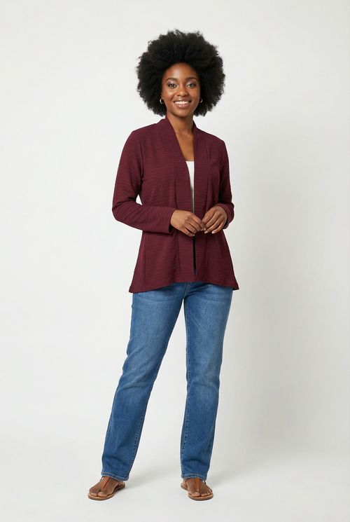 Jaqueta Feminina Vinho Bordô Texturizada Canelada