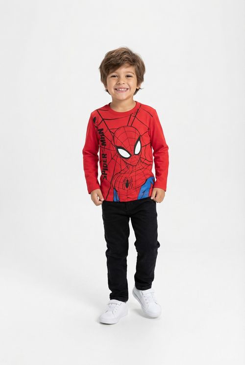 Camiseta Manga Longa Infantil Menino Vermelha Homem-Aranha