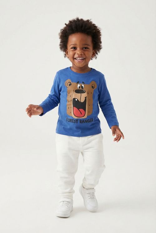 Camiseta Infantil Menino Azul Urso Forest Ranger