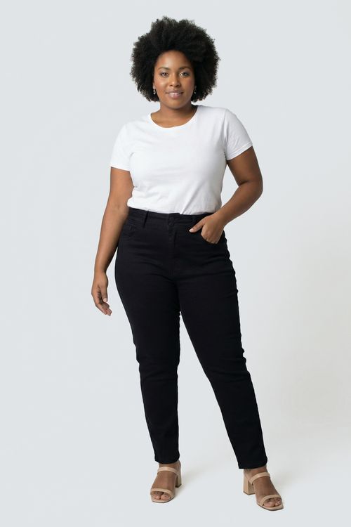 Calça Jeans Skinny Feminina Preto Profundo Abotoamento Duplo