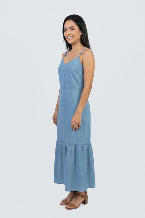 Vestido Maxi Jeans Feminino Azul Claro