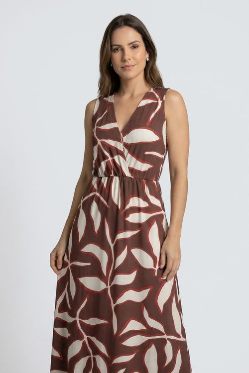 Vestido Longo Feminino Folhagem Botânica