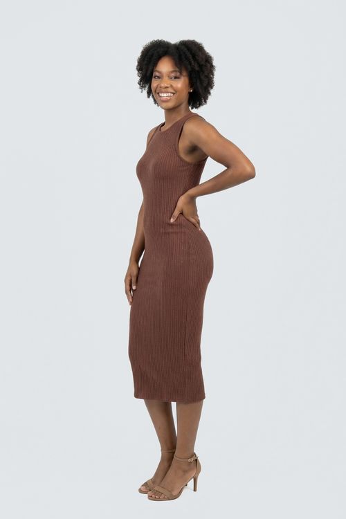 Vestido Midi Feminino Marrom Chocolate Canelado