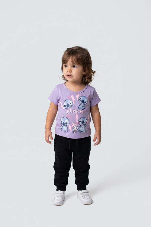 Blusa Infantil Menina Lilás Estampa Stitch